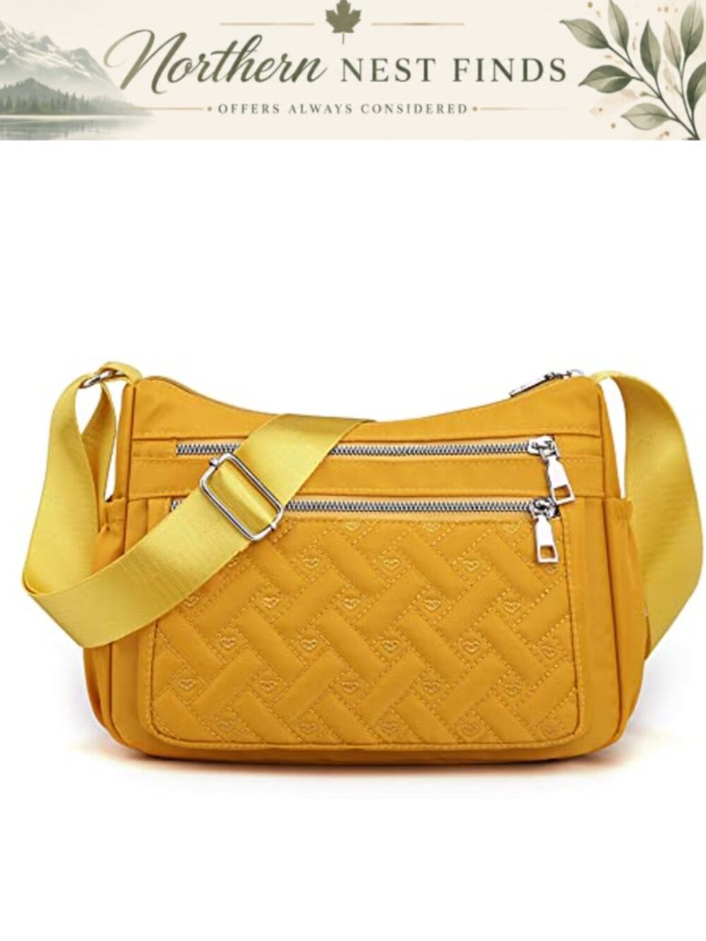 Quilted Nylon Crossbody Shoulder Bag Multi Pocket Messenger Purse
